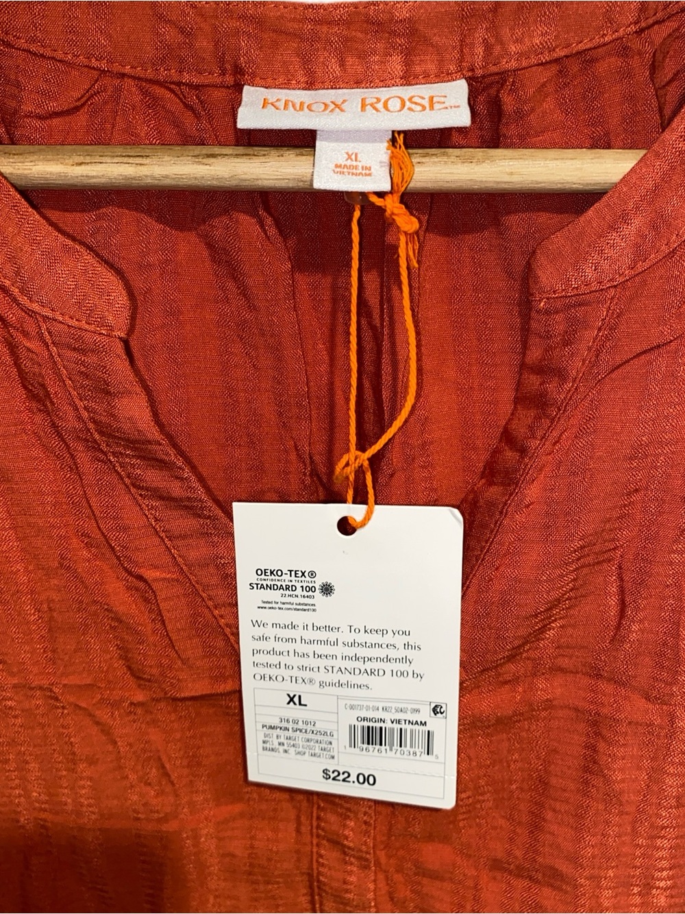 Knox Rose Rust Orange Short Sleeve Button Front Blouse - Picture 3 of 4